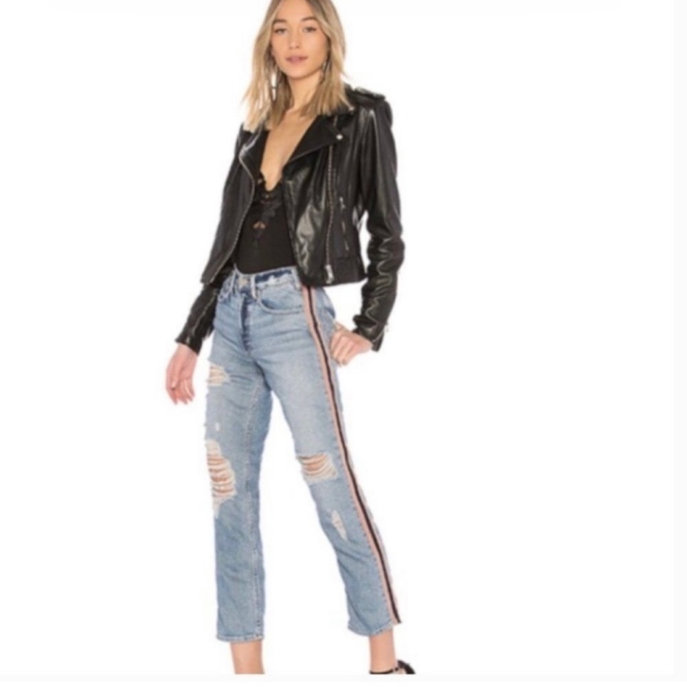 McGuire Ibiza High Rise Distressed Tuxedo Stripe Slim Ankle Jeans Size 25